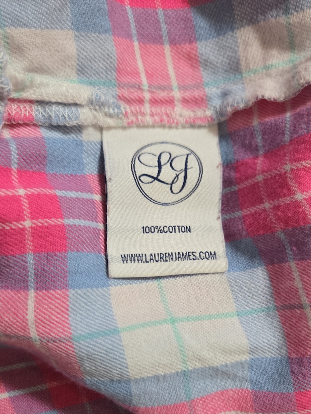 Lauren James Medium Pink Blue Cotton Flannel Button Down - Picture 7 of 10